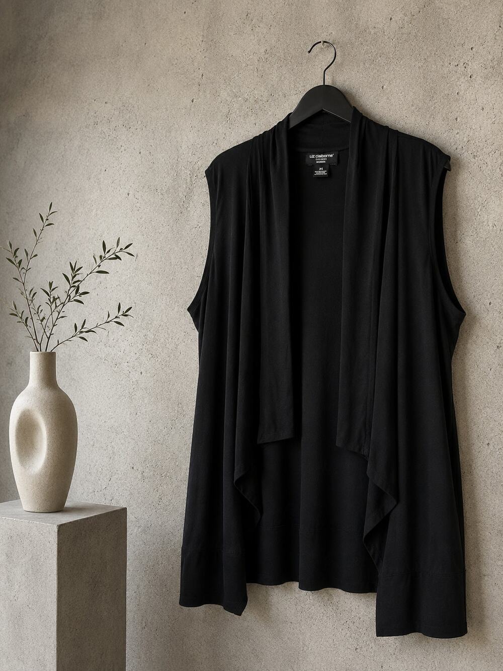 Liz Claiborne Black Open Front Drape Vest Cardigan Plus Size 2X